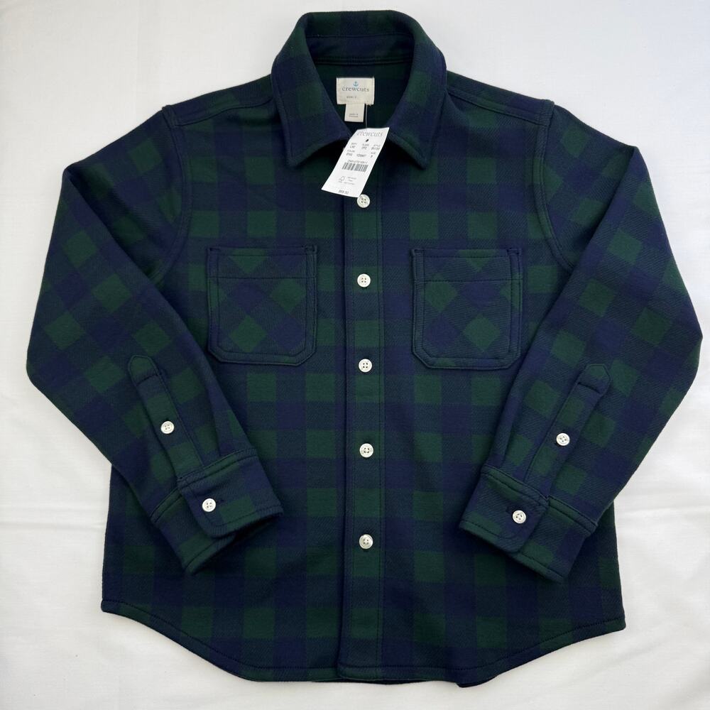 Crewcuts Shirt Jacket Boys 8 Green Blue Buffalo Check Flannel Cabincore NWT - Picture 2 of 6